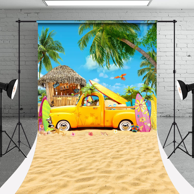 Aperturee - Car Surfboard Sand Beach Bar Summer Sweep Backdrop