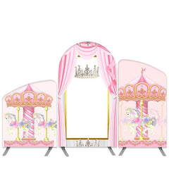 Aperturee Carousel Theme Pink Amusement Park Birthday Arch Backdrop Kit