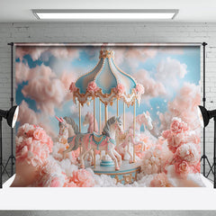 Aperturee - Carrousel Dreamy Pink Girls Cake Smash Backdrop