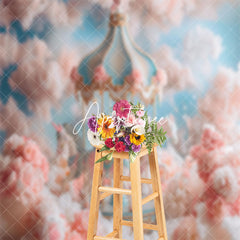 Aperturee - Carrousel Dreamy Pink Girls Cake Smash Backdrop