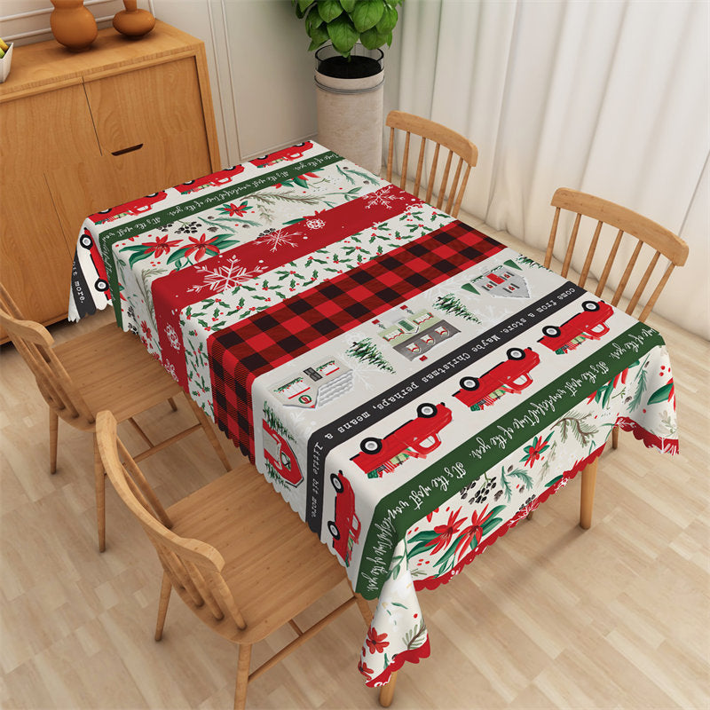 Aperturee - Cars House Flower Scottish Plaid Christmas Backdrop