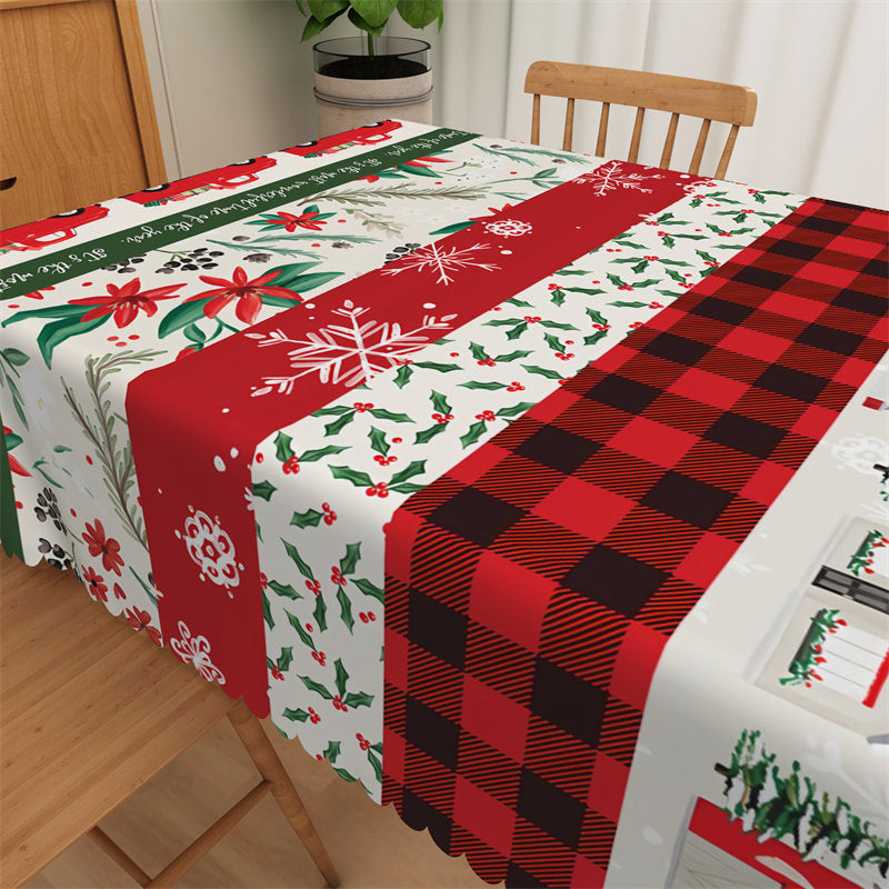 Aperturee - Cars House Flower Scottish Plaid Christmas Backdrop