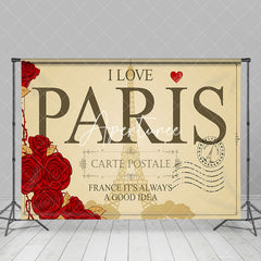 Aperturee - Carte Postale I Love Paris Rose Eiffel Tower Backdrop