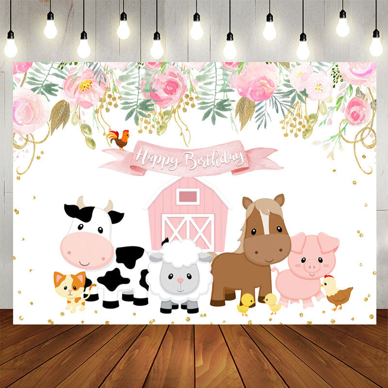 Aperturee - Cartoon Animals Birthday Backdrop for Girl Cake Table