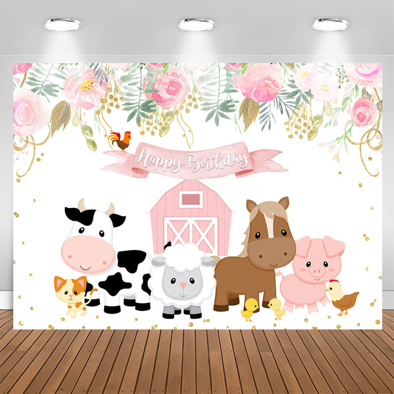 Aperturee - Cartoon Animals Birthday Backdrop for Girl Cake Table