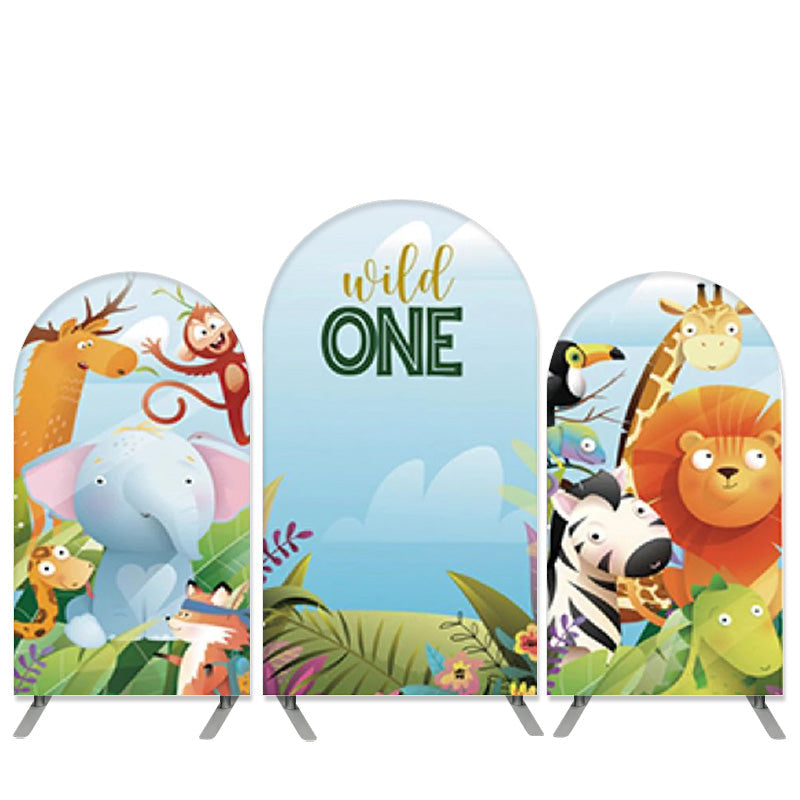 Aperturee Cartoon Animals Theme Wild One Birthday Arch Backdrop Kit