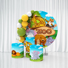 Aperturee Cartoon Animals Zoo Happy Birthday Backdrop Kit