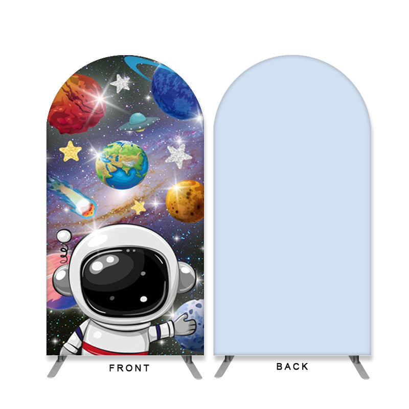 Aperturee - Cartoon Astronaut Double Sided Arch Backdrop for Birthday