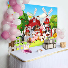 Aperturee - Cartoon Barn Windmill Animals Farm Birthday Backdrop