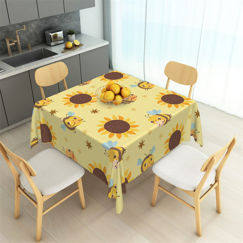 Aperturee - Cartoon Bee Sunflowers Repeat Square Tablecloth