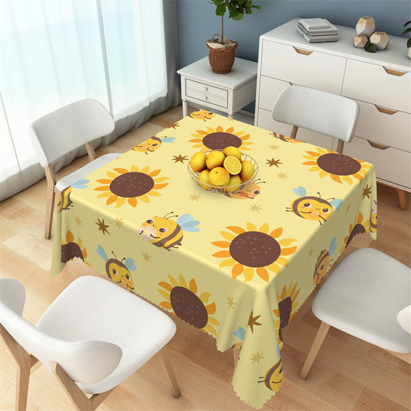 Aperturee - Cartoon Bee Sunflowers Repeat Square Tablecloth