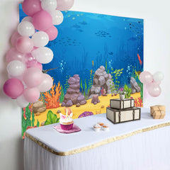 Aperturee - Cartoon Blue Ocean Fish Benthos Birthday Backdrop