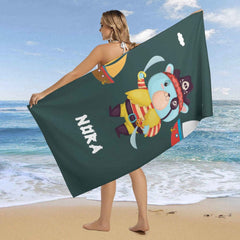 Aperturee - Cartoon Buccaneer Custom Name Beach Towel for Boy