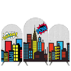 Aperturee Cartoon Buildings Theme Birthday Party Arch Backdrop Kit