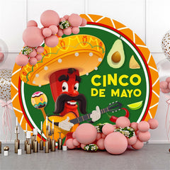 Aperturee - Cartoon Chili Hat Taco Round Mexican Fiesta Backdrop