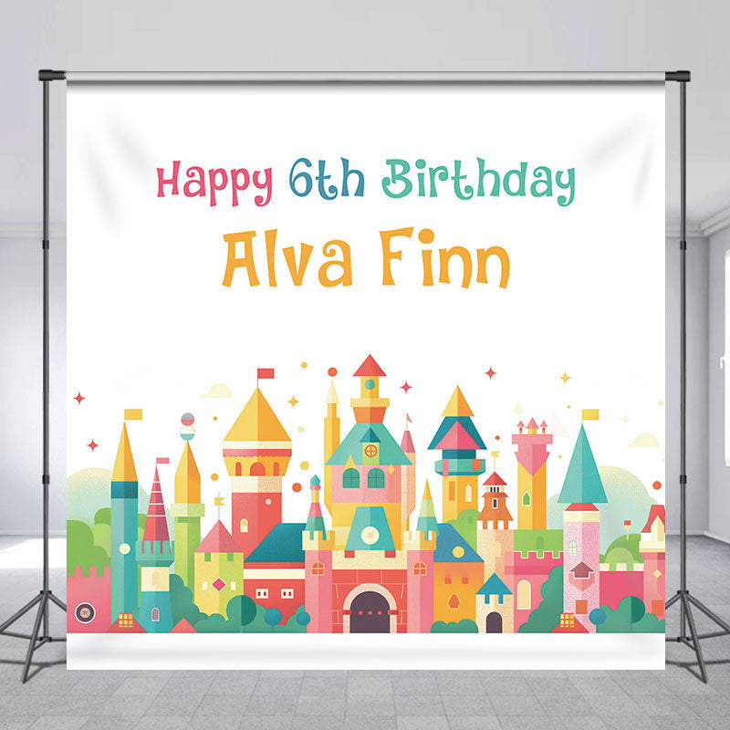 Aperturee - Cartoon Colorful Castle Happy 6th Birthday Backdrop