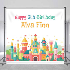 Aperturee - Cartoon Colorful Castle Happy 6th Birthday Backdrop