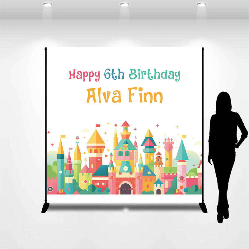 Aperturee - Cartoon Colorful Castle Happy 6th Birthday Backdrop