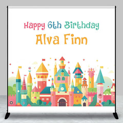 Aperturee - Cartoon Colorful Castle Happy 6th Birthday Backdrop