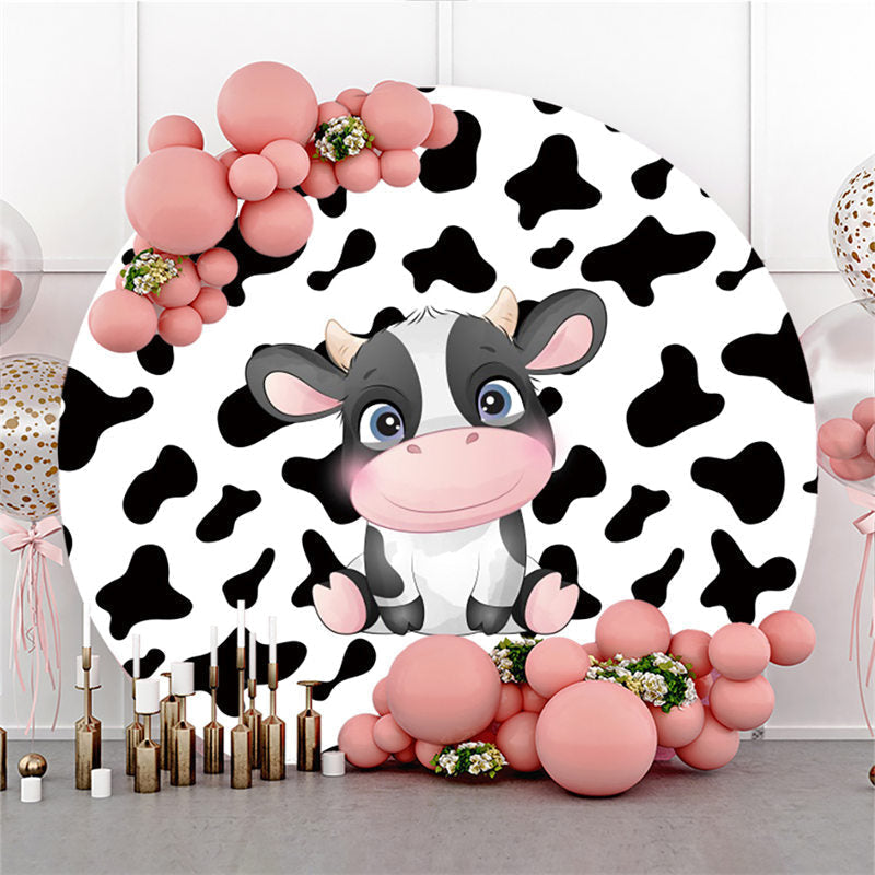 Aperturee Cartoon Cow Happy Birthday Circle Backdrop For Party