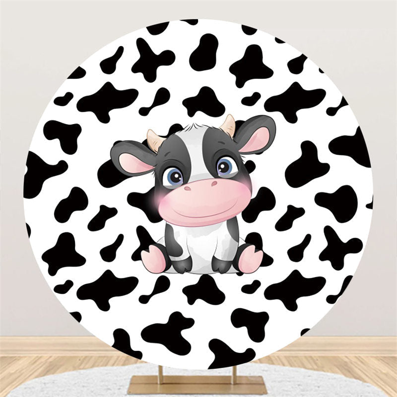 Aperturee Cartoon Cow Happy Birthday Circle Backdrop For Party