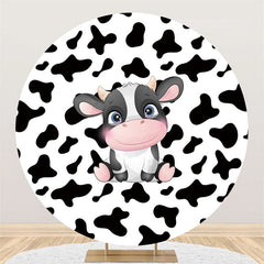 Aperturee Cartoon Cow Happy Birthday Circle Backdrop For Party