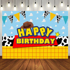 Aperturee - Cartoon Cowboy Flag Cloud Texture Birthday Backdrop