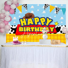 Aperturee - Cartoon Cowboy Flag Cloud Texture Birthday Backdrop