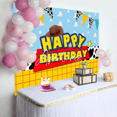 Aperturee - Cartoon Cowboy Flag Cloud Texture Birthday Backdrop