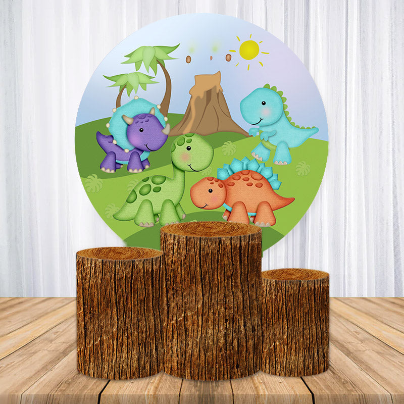 Aperturee Cartoon Cute Dinosaur Themed Party Round Backdrop Kit