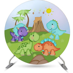 Aperturee - Cartoon Cute Dinosaur Themed Party Round Backdrop Kit