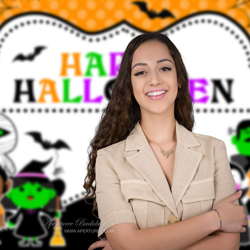 Aperturee - Cartoon Cute Happy Halloween Themed Backdrop For Kids