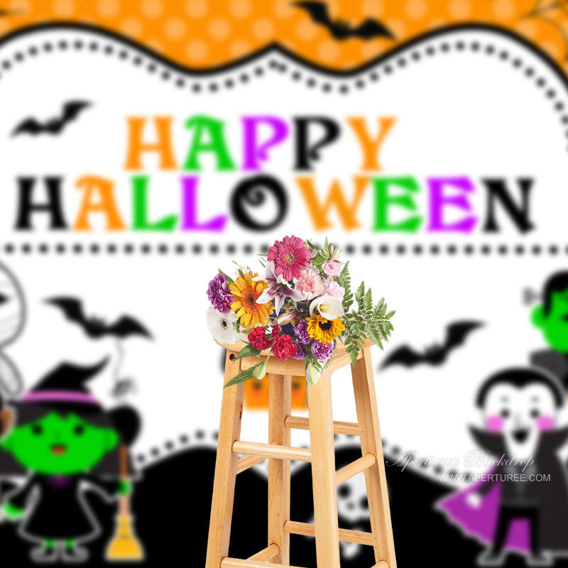 Aperturee - Cartoon Cute Happy Halloween Themed Backdrop For Kids