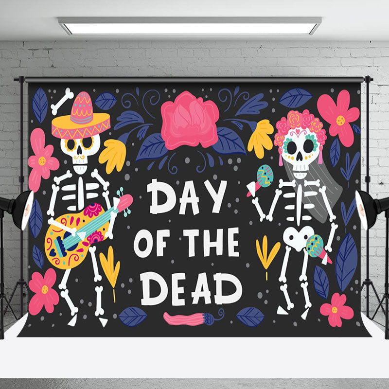 Aperturee - Cartoon Dancing Skeleton Mexican Day Of The Dead Backdrop