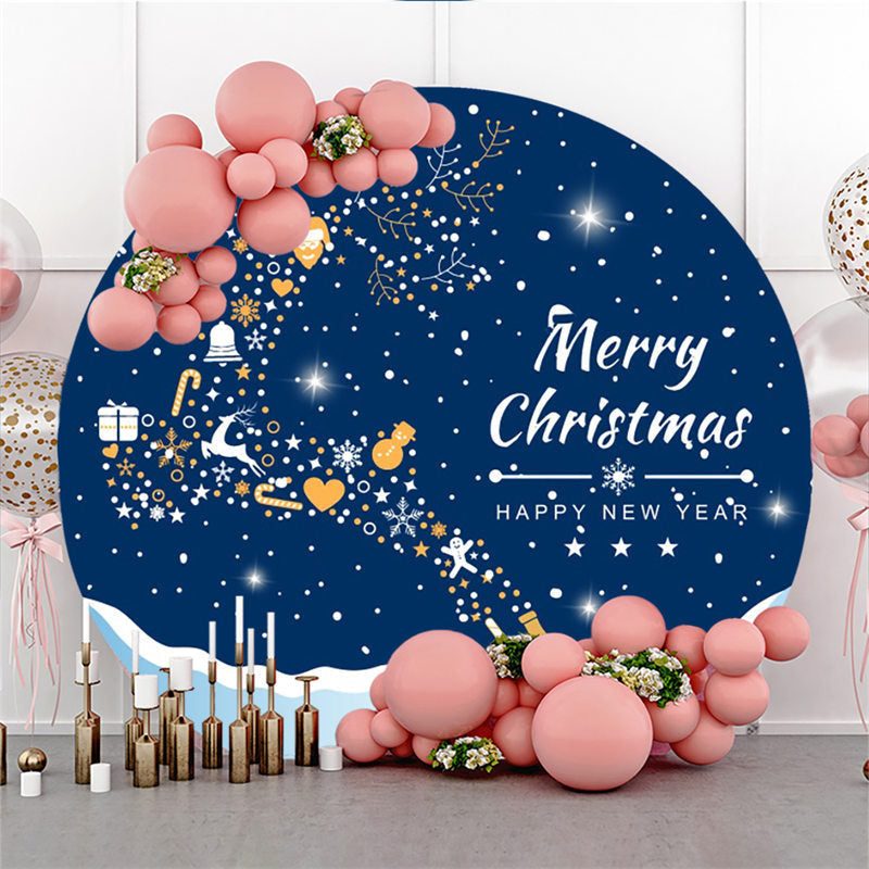 Aperturee - Cartoon Deer White Snow Merry Christmas Round Backdrop