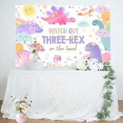 Aperturee - Cartoon Dinosaur Rainbow Sky 3rd Birthday Backdrop