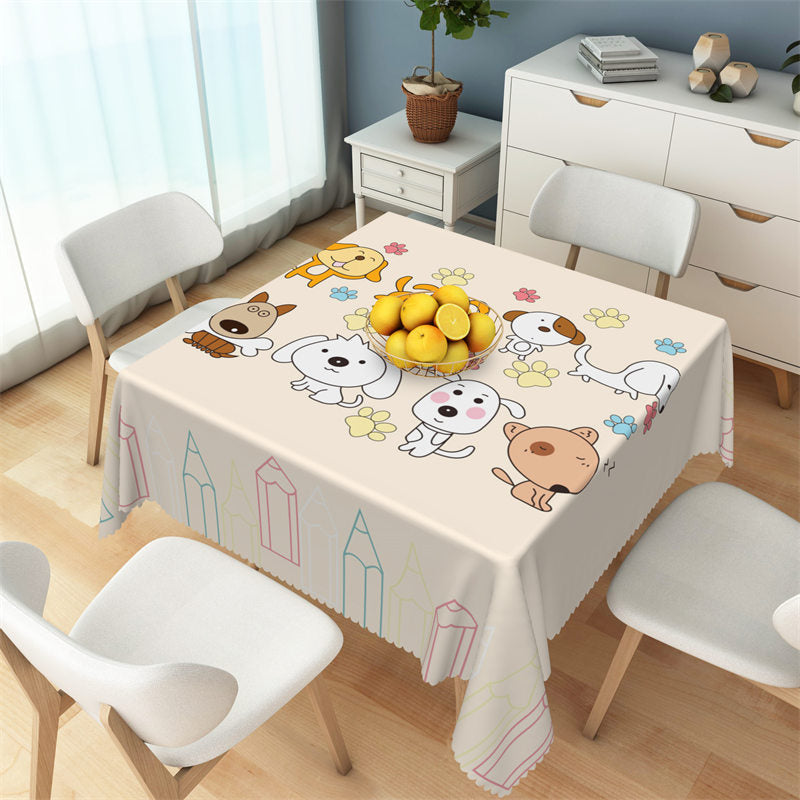 Aperturee - Cartoon Dog Paw Colorful Pencil Lines Tablecloth