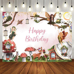 Aperturee - Cartoon Fairy Deer Floral Birthday Backdrop For Girl