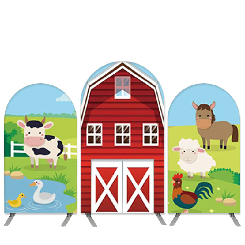 Aperturee Cartoon Farm House Theme Animals Birthday Arch Backdrop Kit