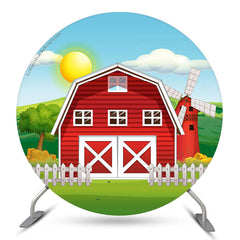 Aperturee Cartoon Farm Red Barn Birthday Party Round Backdrop