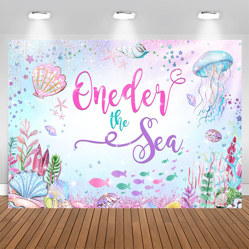 Aperturee - Cartoon Glitter Oneder The Sea Happy Birthday Backdrop