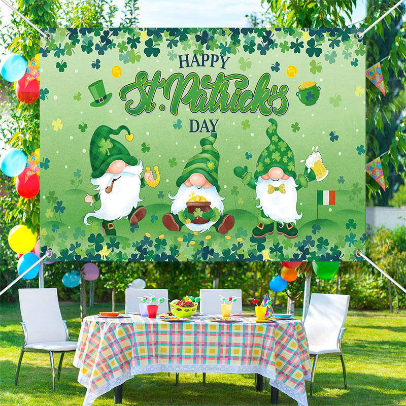 Aperturee - Cartoon Gnomes Clover Happy St Patricks Day Backdrop