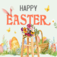 Aperturee - Cartoon Grassland Basket Eggs Happy Easter Backdrop