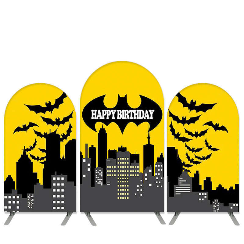 Aperturee Cartoon Hero Theme Black Yellow Birthday Arch Backdrop Kit