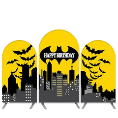 Aperturee Cartoon Hero Theme Black Yellow Birthday Arch Backdrop Kit