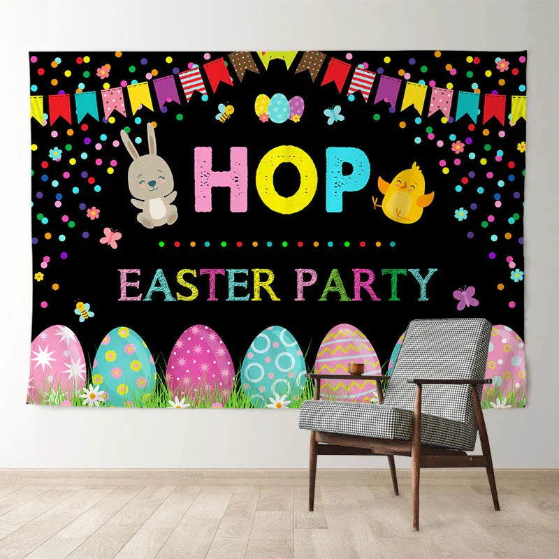 Aperturee - Cartoon Hop Rabbit Chick Happy Easter Backdrop