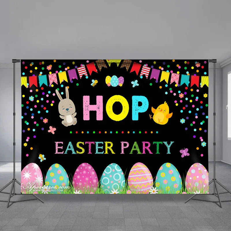 Aperturee - Cartoon Hop Rabbit Chick Happy Easter Backdrop