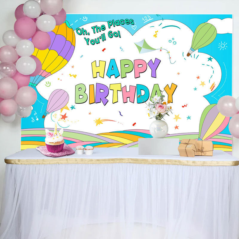 Aperturee - Cartoon Hot Air Balloons Kids Birthday Backdrop