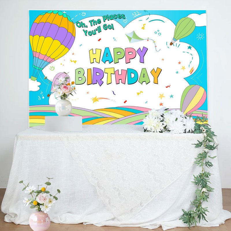 Aperturee - Cartoon Hot Air Balloons Kids Birthday Backdrop