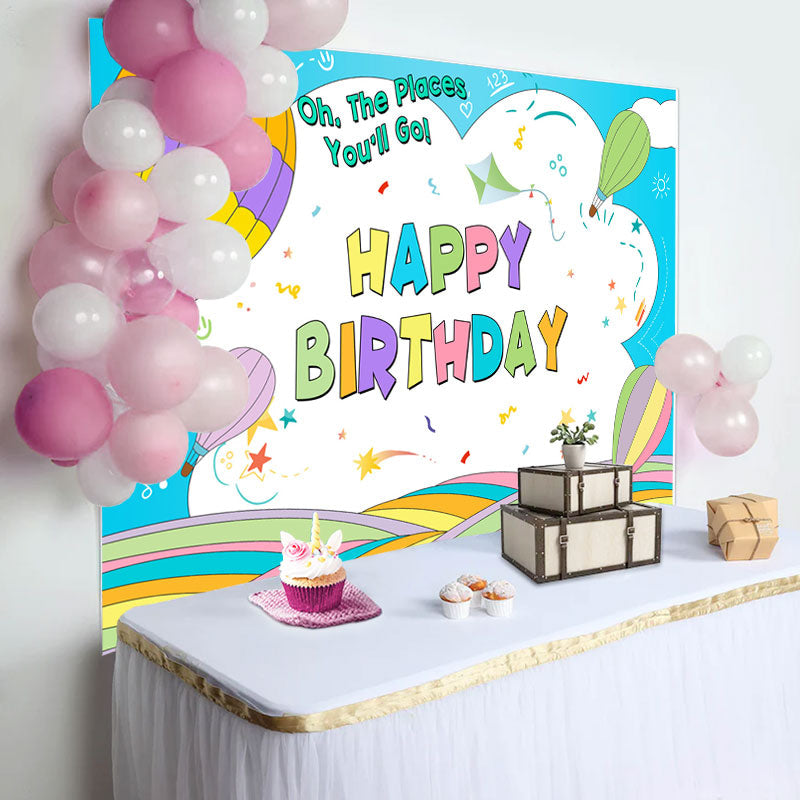 Aperturee - Cartoon Hot Air Balloons Kids Birthday Backdrop